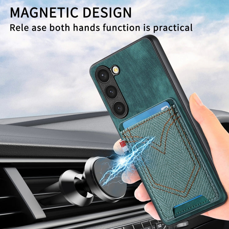For Samsung Galaxy S25 5G Denim Texture Leather Skin Phone Case with Card Slot(Green) - Galaxy S25 5G Cases by PMC Jewellery | Online Shopping South Africa | PMC Jewellery | Buy Now Pay Later Mobicred