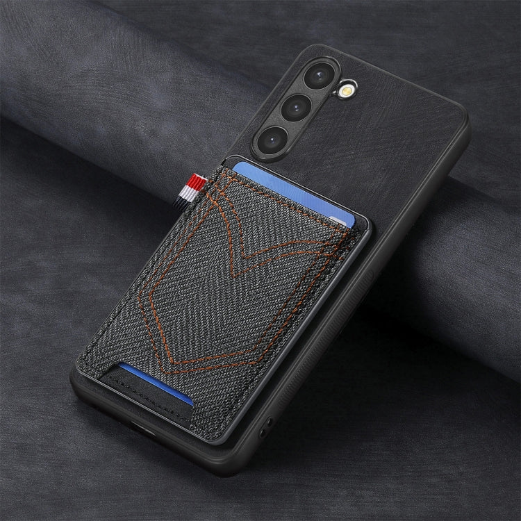 For Samsung Galaxy S25+ 5G Denim Texture Leather Skin Phone Case with Card Slot(Black) - Galaxy S25+ 5G Cases by PMC Jewellery | Online Shopping South Africa | PMC Jewellery | Buy Now Pay Later Mobicred