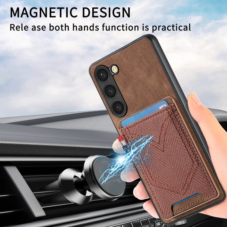 For Samsung Galaxy S25+ 5G Denim Texture Leather Skin Phone Case with Card Slot(Brown)