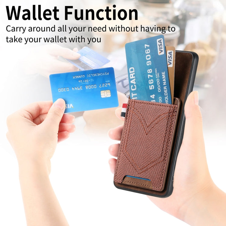 For Samsung Galaxy S25+ 5G Denim Texture Leather Skin Phone Case with Card Slot(Brown) - Galaxy S25+ 5G Cases by PMC Jewellery | Online Shopping South Africa | PMC Jewellery | Buy Now Pay Later Mobicred