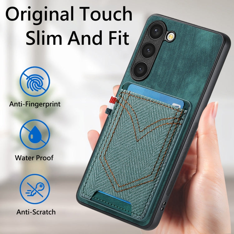 For Samsung Galaxy S25+ 5G Denim Texture Leather Skin Phone Case with Card Slot(Green) - Galaxy S25+ 5G Cases by PMC Jewellery | Online Shopping South Africa | PMC Jewellery | Buy Now Pay Later Mobicred