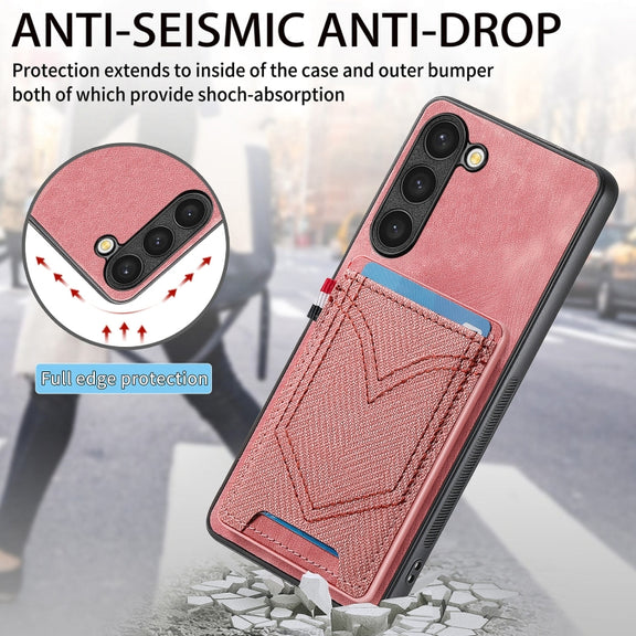 For Samsung Galaxy S25+ 5G Denim Texture Leather Skin Phone Case with Card Slot(Pink)