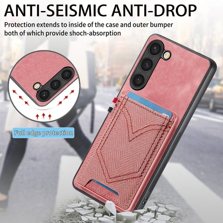 For Samsung Galaxy S25+ 5G Denim Texture Leather Skin Phone Case with Card Slot(Pink)