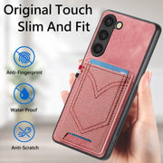 For Samsung Galaxy S25+ 5G Denim Texture Leather Skin Phone Case with Card Slot(Pink)