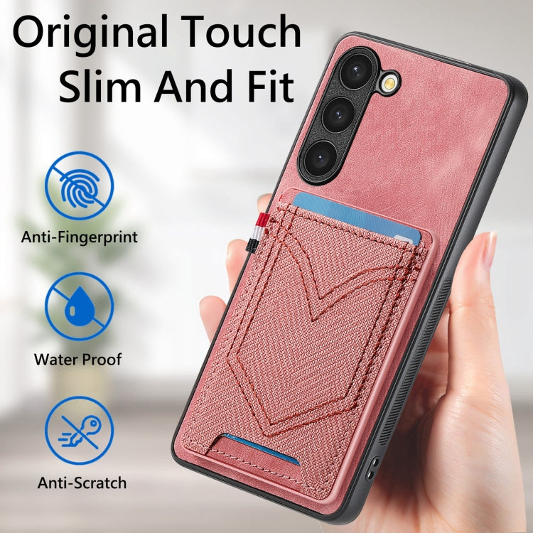 For Samsung Galaxy S25+ 5G Denim Texture Leather Skin Phone Case with Card Slot(Pink)
