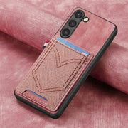 For Samsung Galaxy S25+ 5G Denim Texture Leather Skin Phone Case with Card Slot(Pink)