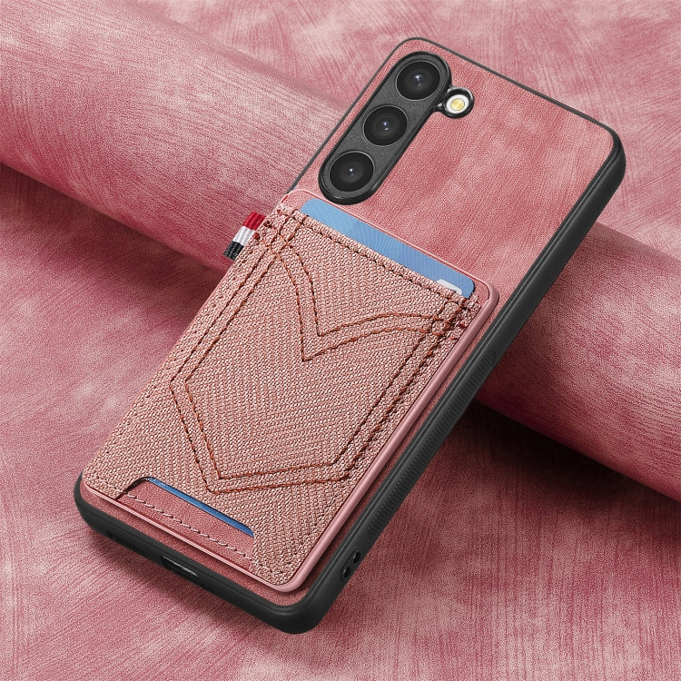 For Samsung Galaxy S25+ 5G Denim Texture Leather Skin Phone Case with Card Slot(Pink)
