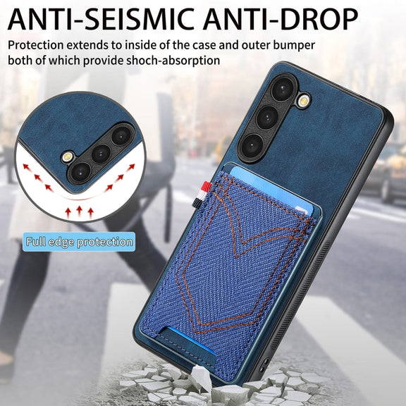 For Samsung Galaxy S25 Ultra 5G Denim Texture Leather Skin Phone Case with Card Slot(Blue)