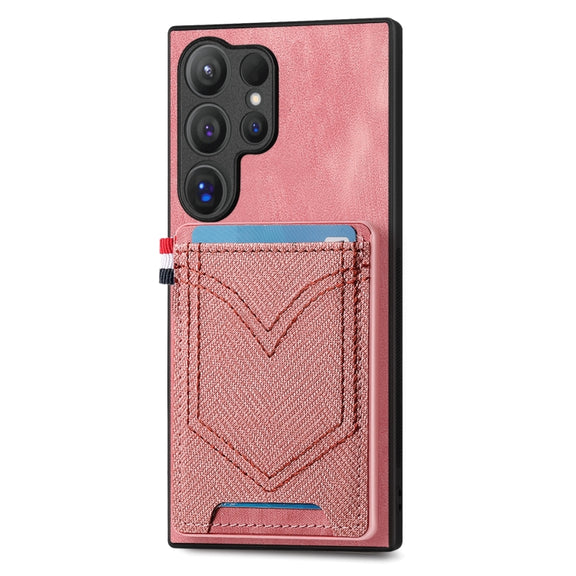 For Samsung Galaxy S25 Ultra 5G Denim Texture Leather Skin Phone Case with Card Slot(Pink)