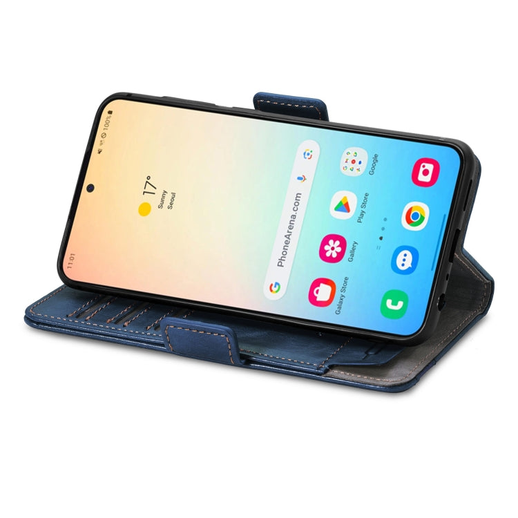 For Samsung Galaxy S25 5G CaseNeo Splicing Dual Magnetic Buckle Leather Phone Case(Blue) - Galaxy S25 5G Cases by CaseNeo | Online Shopping South Africa | PMC Jewellery | Buy Now Pay Later Mobicred
