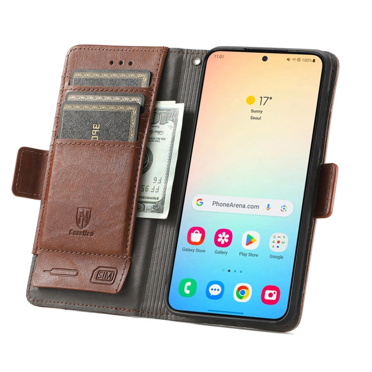 For Samsung Galaxy S25 5G CaseNeo Splicing Dual Magnetic Buckle Leather Phone Case(Brown) - Galaxy S25 5G Cases by CaseNeo | Online Shopping South Africa | PMC Jewellery | Buy Now Pay Later Mobicred