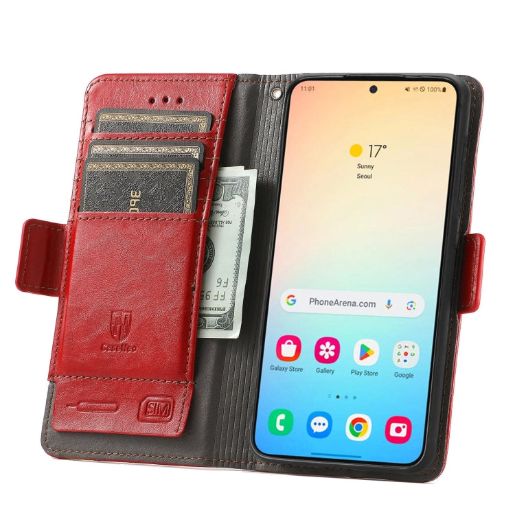 For Samsung Galaxy S25 5G CaseNeo Splicing Dual Magnetic Buckle Leather Phone Case(Red) - Galaxy S25 5G Cases by CaseNeo | Online Shopping South Africa | PMC Jewellery | Buy Now Pay Later Mobicred