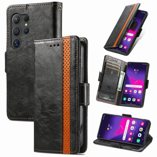 For Samsung Galaxy S25 Ultra 5G CaseNeo Splicing Dual Magnetic Buckle Leather Phone Case(Black) - free shipping - PMC Jewellery - Order now!