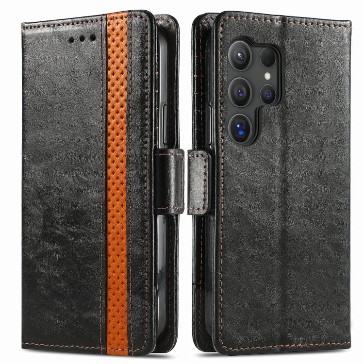 For Samsung Galaxy S25 Ultra 5G CaseNeo Splicing Dual Magnetic Buckle Leather Phone Case(Black) - free shipping - PMC Jewellery - Order now!