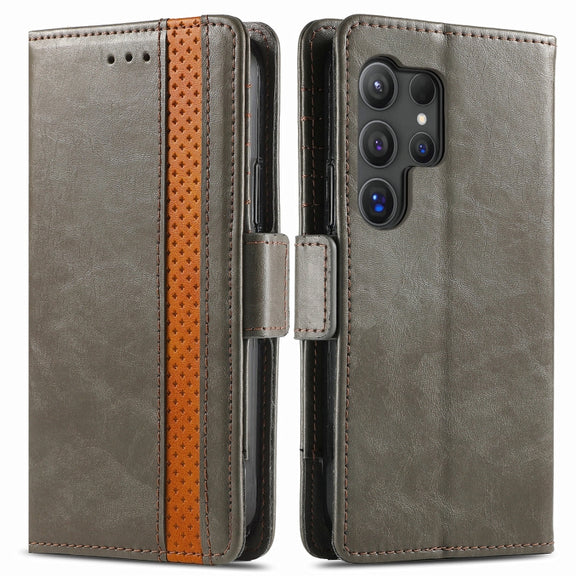 For Samsung Galaxy S25 Ultra 5G CaseNeo Splicing Dual Magnetic Buckle Leather Phone Case(Gray)