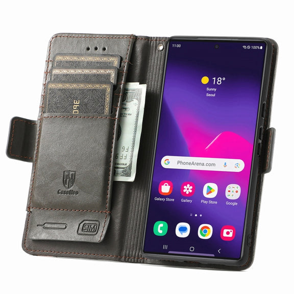For Samsung Galaxy S25 Ultra 5G CaseNeo Splicing Dual Magnetic Buckle Leather Phone Case(Gray)