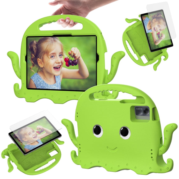 For Samsung Galaxy Tab S9 / S9 FE / S7 / S8 Octopus Style EVA Hybrid PC Shockproof Tablet Case with Strap(Grass Green)