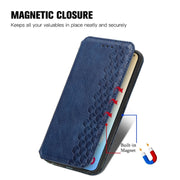 For Samsung Galaxy S25 5G Cubic Grid Pressed Magnetic Leather Phone Case(Blue)