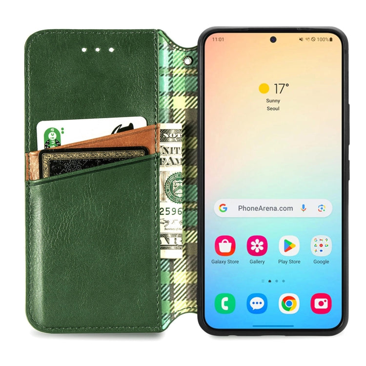 For Samsung Galaxy S25 5G Cubic Grid Pressed Magnetic Leather Phone Case(Green) - Galaxy S25 5G Cases by PMC Jewellery | Online Shopping South Africa | PMC Jewellery | Buy Now Pay Later Mobicred