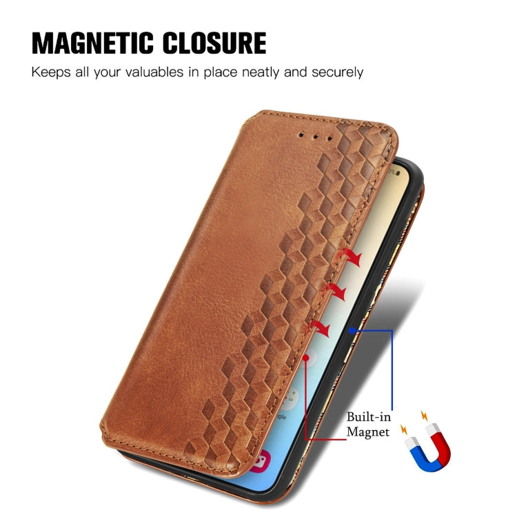 For Samsung Galaxy S25 5G Cubic Grid Pressed Magnetic Leather Phone Case(Brown)