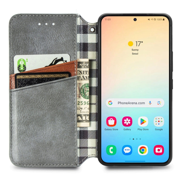 For Samsung Galaxy S25 5G Cubic Grid Pressed Magnetic Leather Phone Case(Gray) - Galaxy S25 5G Cases by PMC Jewellery | Online Shopping South Africa | PMC Jewellery | Buy Now Pay Later Mobicred