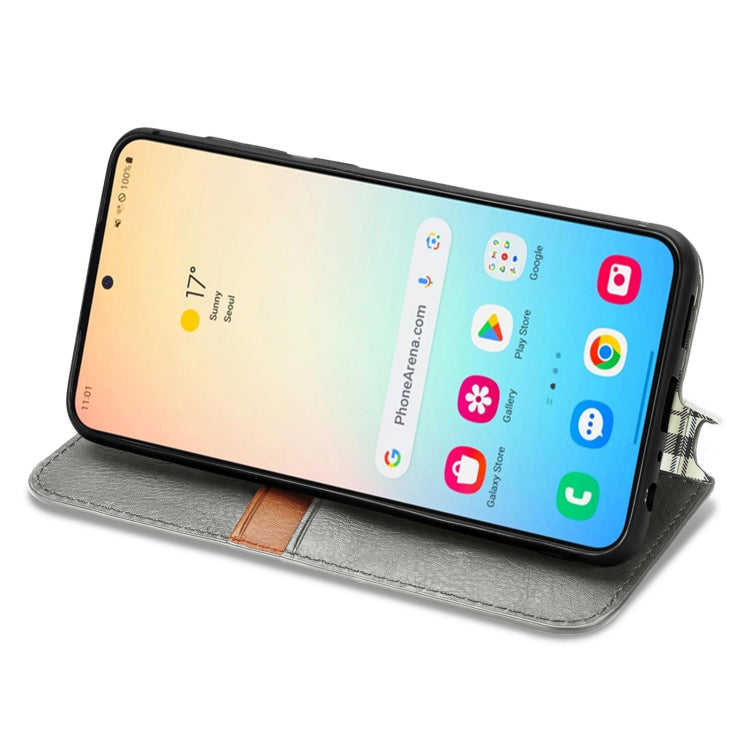 For Samsung Galaxy S25 5G Cubic Grid Pressed Magnetic Leather Phone Case(Gray) - Galaxy S25 5G Cases by PMC Jewellery | Online Shopping South Africa | PMC Jewellery | Buy Now Pay Later Mobicred