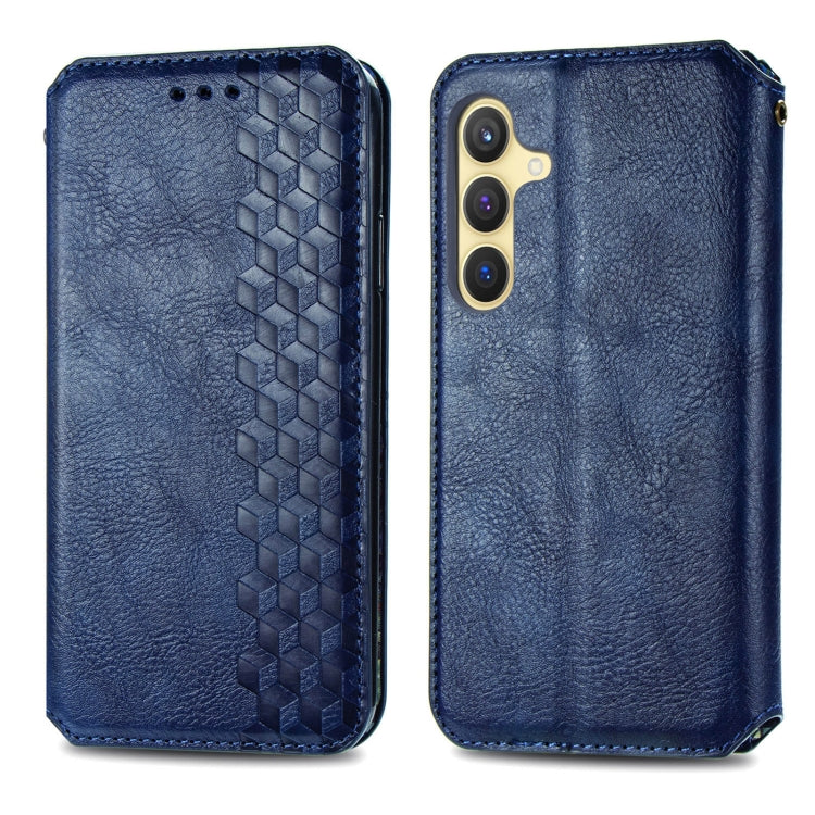 For Samsung Galaxy S25+ 5G Cubic Grid Pressed Magnetic Leather Phone Case(Blue) - Galaxy S25+ 5G Cases by PMC Jewellery | Online Shopping South Africa | PMC Jewellery | Buy Now Pay Later Mobicred