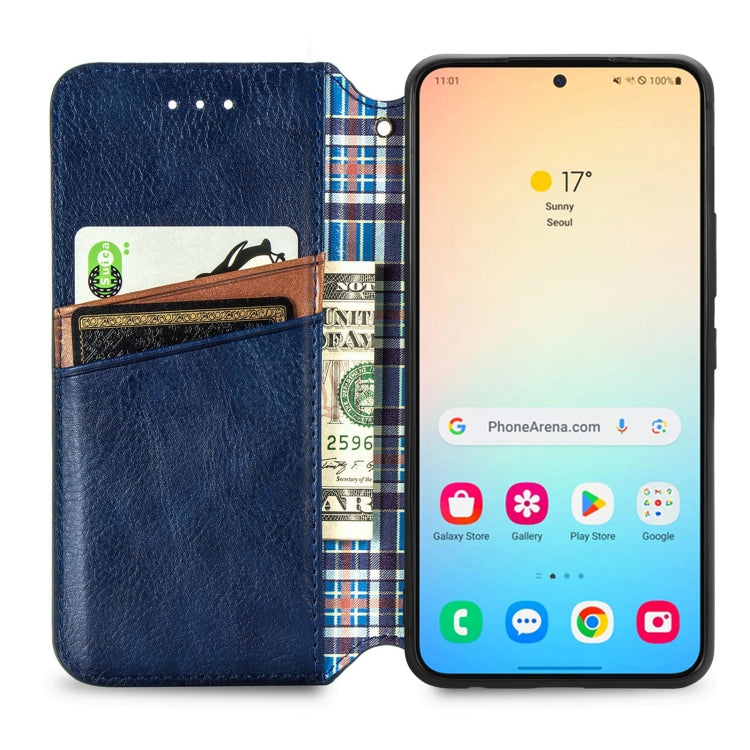 For Samsung Galaxy S25+ 5G Cubic Grid Pressed Magnetic Leather Phone Case(Blue) - Galaxy S25+ 5G Cases by PMC Jewellery | Online Shopping South Africa | PMC Jewellery | Buy Now Pay Later Mobicred