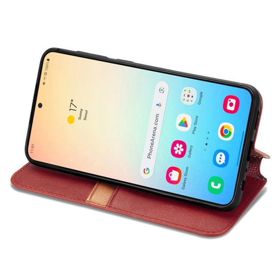 For Samsung Galaxy S25+ 5G Cubic Grid Pressed Magnetic Leather Phone Case(Red)