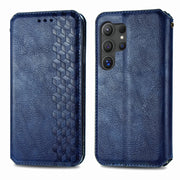 For Samsung Galaxy S25 Ultra 5G Cubic Grid Pressed Magnetic Leather Phone Case(Blue)