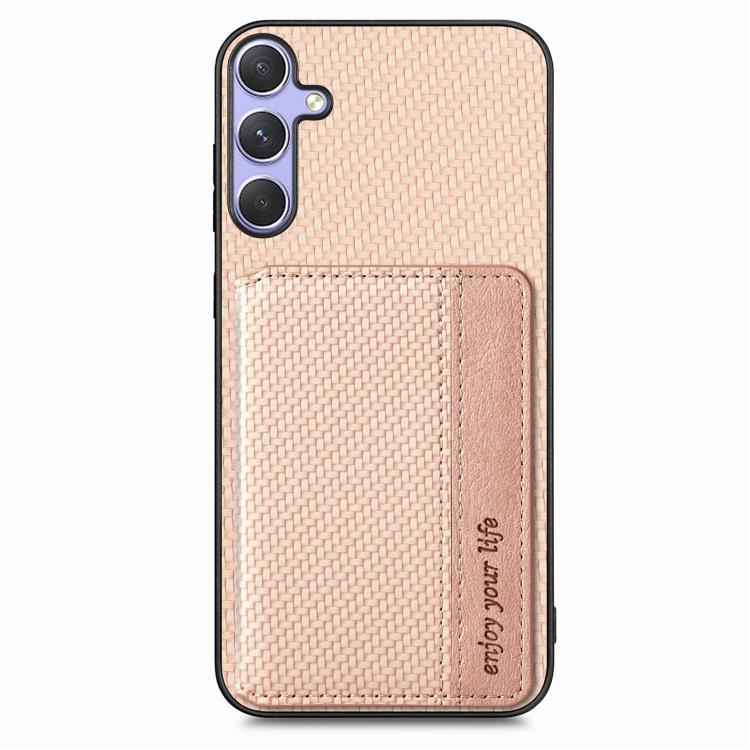 For Samsung Galaxy S25 5G Carbon Fiber Magnetic Card Wallet RFID Blocking Phone Case(Khaki) - free shipping - PMC Jewellery - Order now!
