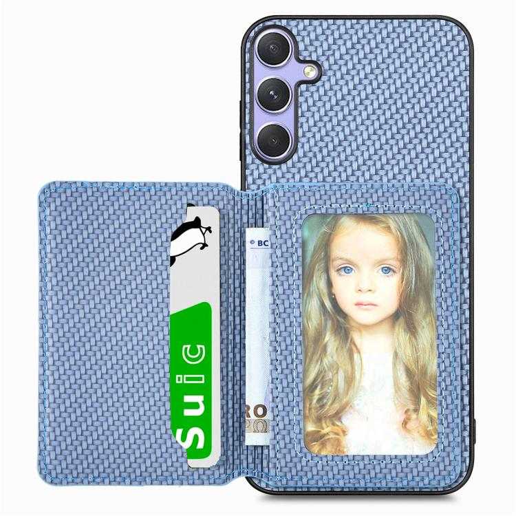 For Samsung Galaxy S25 Ultra 5G Carbon Fiber Magnetic Card Wallet RFID Blocking Phone Case(Blue) - Galaxy S25 Ultra 5G Cases by PMC Jewellery | Online Shopping South Africa | PMC Jewellery | Buy Now Pay Later Mobicred