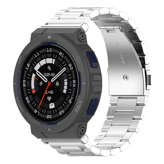 For Amazfit Active Edge A2212 Three Beads Stainless Steel Watch Band(Silver)