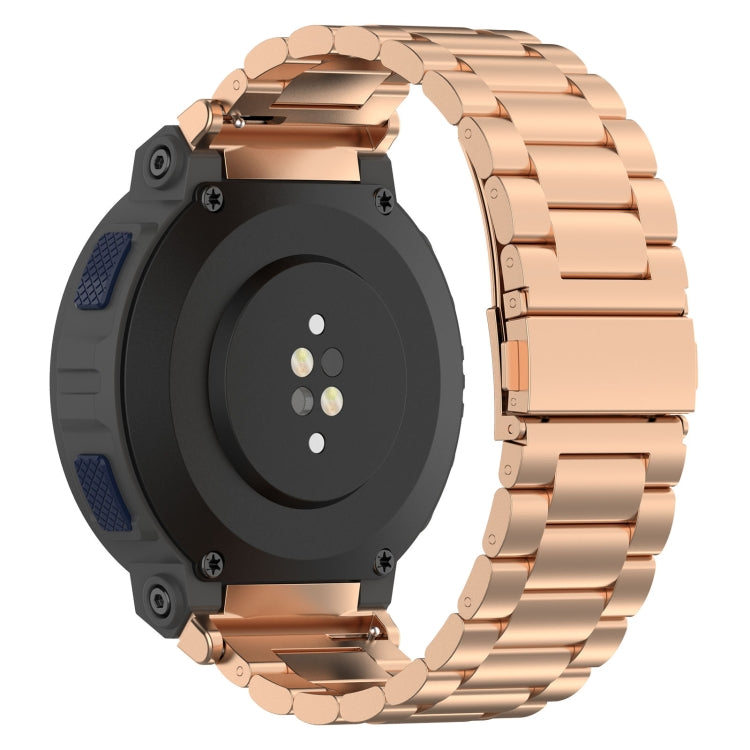 For Amazfit Active Edge A2212 Three Beads Stainless Steel Watch Band(Rose Gold)