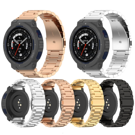 For Amazfit Active Edge A2212 Three Beads Stainless Steel Watch Band(Silver)