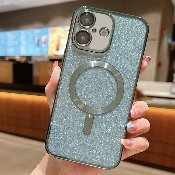 For iPhone 16 Plus Glitter Electroplating MagSafe TPU Phone Case(Green)