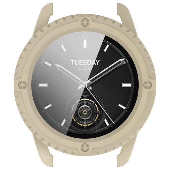 For Xiaomi Watch S3 PC + Tempered Film Integrated Watch Protective Case(Beige)