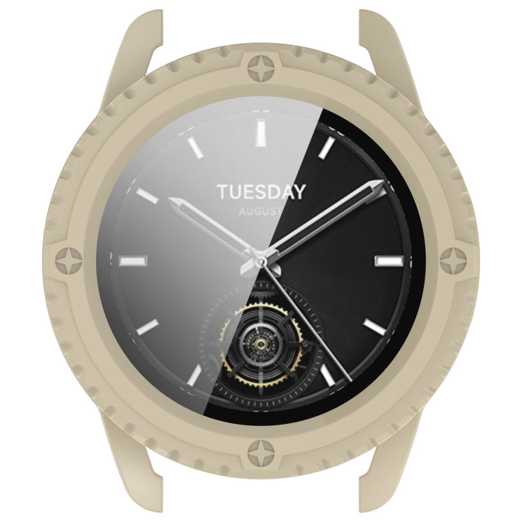 For Xiaomi Watch S3 PC + Tempered Film Integrated Watch Protective Case(Beige)