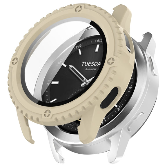 For Xiaomi Watch S3 PC + Tempered Film Integrated Watch Protective Case(Beige)