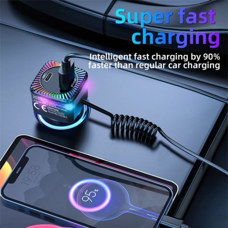 With Spring Type-C Cable USB + Type-C PD 30W Phone Fast Charging Adapter Car Charger - Car Charger by PMC TechLife | Online Shopping South Africa | PMC TechLife | Buy Now Pay Later Mobicred