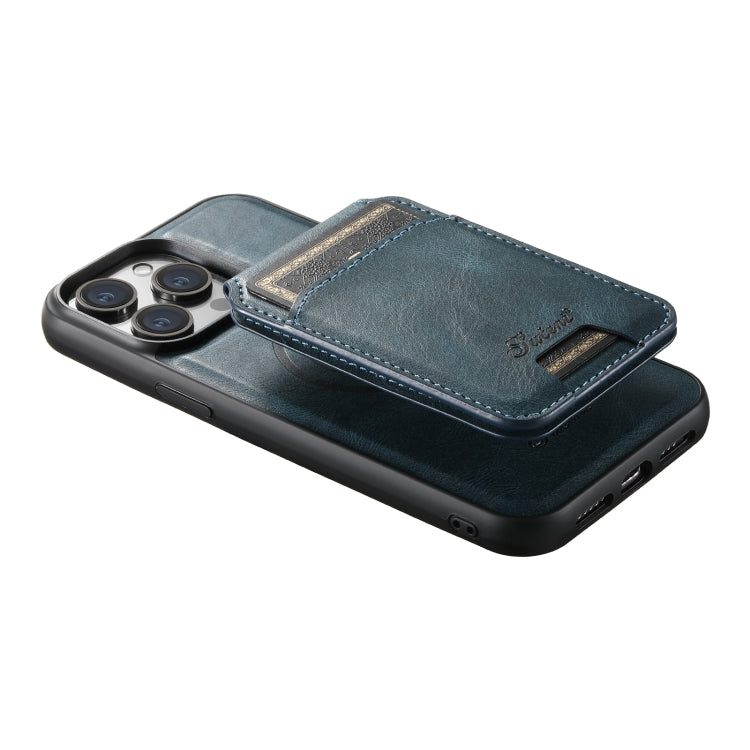 For iPhone 13 Suteni H15 MagSafe Oil Eax Leather Detachable Wallet Back Phone Case(Blue) - free shipping - PMC Jewellery - Order now!