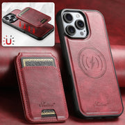 For iPhone 16 Suteni H15 MagSafe Oil Eax Leather Detachable Wallet Back Phone Case(Red)