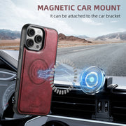 For iPhone 16 Suteni H15 MagSafe Oil Eax Leather Detachable Wallet Back Phone Case(Red)