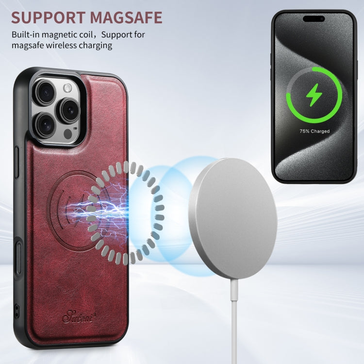 For iPhone 16 Suteni H15 MagSafe Oil Eax Leather Detachable Wallet Back Phone Case(Red)