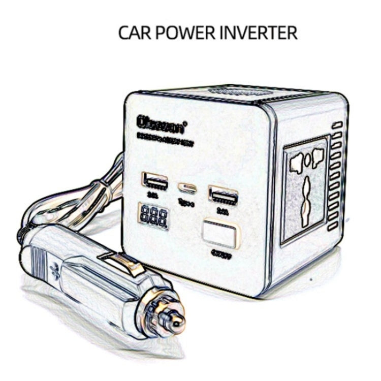 With LED Digital Display Car Power Inverter 150W Power Socket 2Type-C+2USB Car Charger - Car Charger by PMC TechLife | Online Shopping South Africa | PMC TechLife | Buy Now Pay Later Mobicred