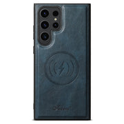 For Samsung Galaxy S22 Ultra 5G Suteni H15  Oil Eax Leather Detachable Wallet Back Phone Case(Blue)