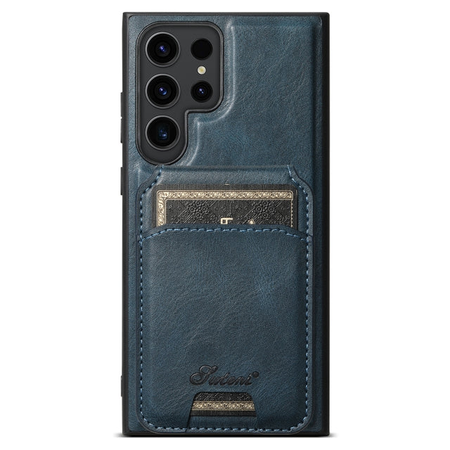 For Samsung Galaxy S22 Ultra 5G Suteni H15  Oil Eax Leather Detachable Wallet Back Phone Case(Blue)