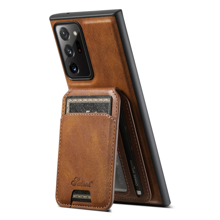 For Samsung Galaxy Note20 Ultra 5G Suteni H15  Oil Eax Leather Detachable Wallet Back Phone Case(Khaki)