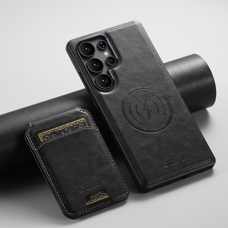 For Samsung Galaxy S25 Ultra 5G Suteni H15  Oil Eax Leather Detachable Wallet Back Phone Case(Black) - Galaxy S25 Ultra 5G Cases by Suteni | Online Shopping South Africa | PMC TechLife | Buy Now Pay Later Mobicred