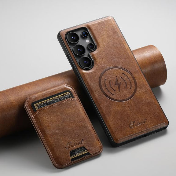 For Samsung Galaxy S25 Ultra 5G Suteni H15  Oil Eax Leather Detachable Wallet Back Phone Case(Brown)